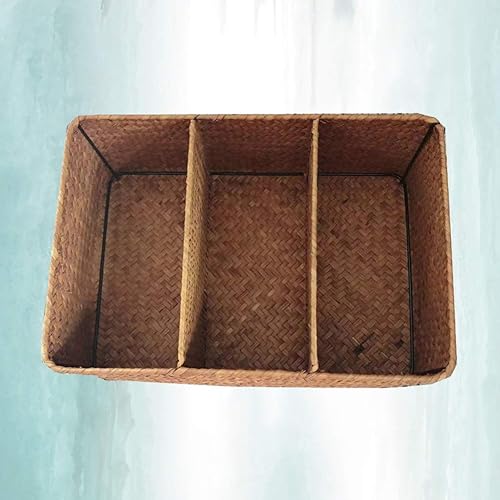 Miniatura 9 de Cabilock Cesta tejida a mano, algas marinas, caja de almacenamiento tejida con 3 compartimentos, organizador de escritorio para decoración del