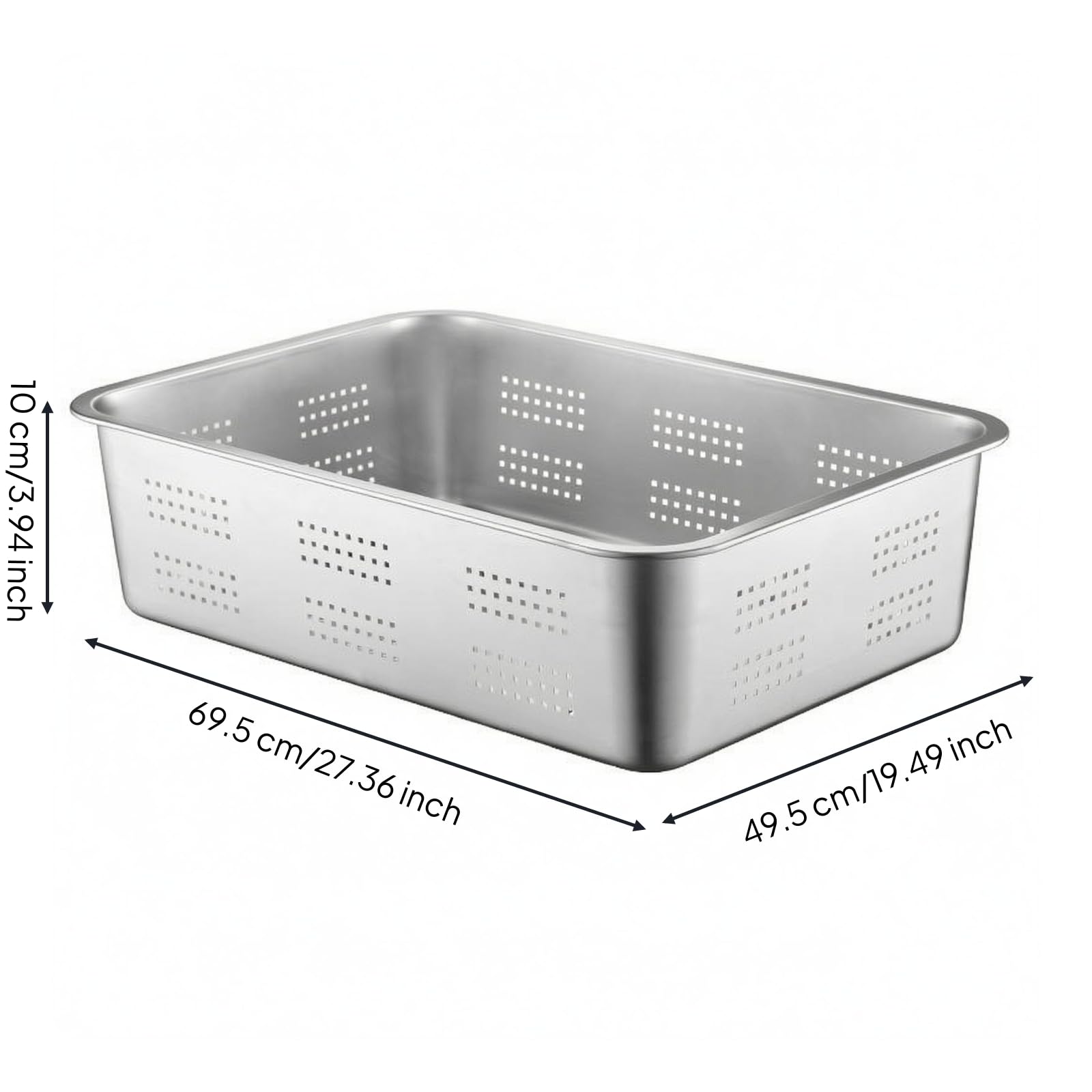 Vassoio Fondo Piatto Angoli Arrotondati Finitura Argento Vassoio Forato in Acciaio Inox Ventilato Recipiente, Vassoio Quadrato Perforato 304, 70×50×4.8cm