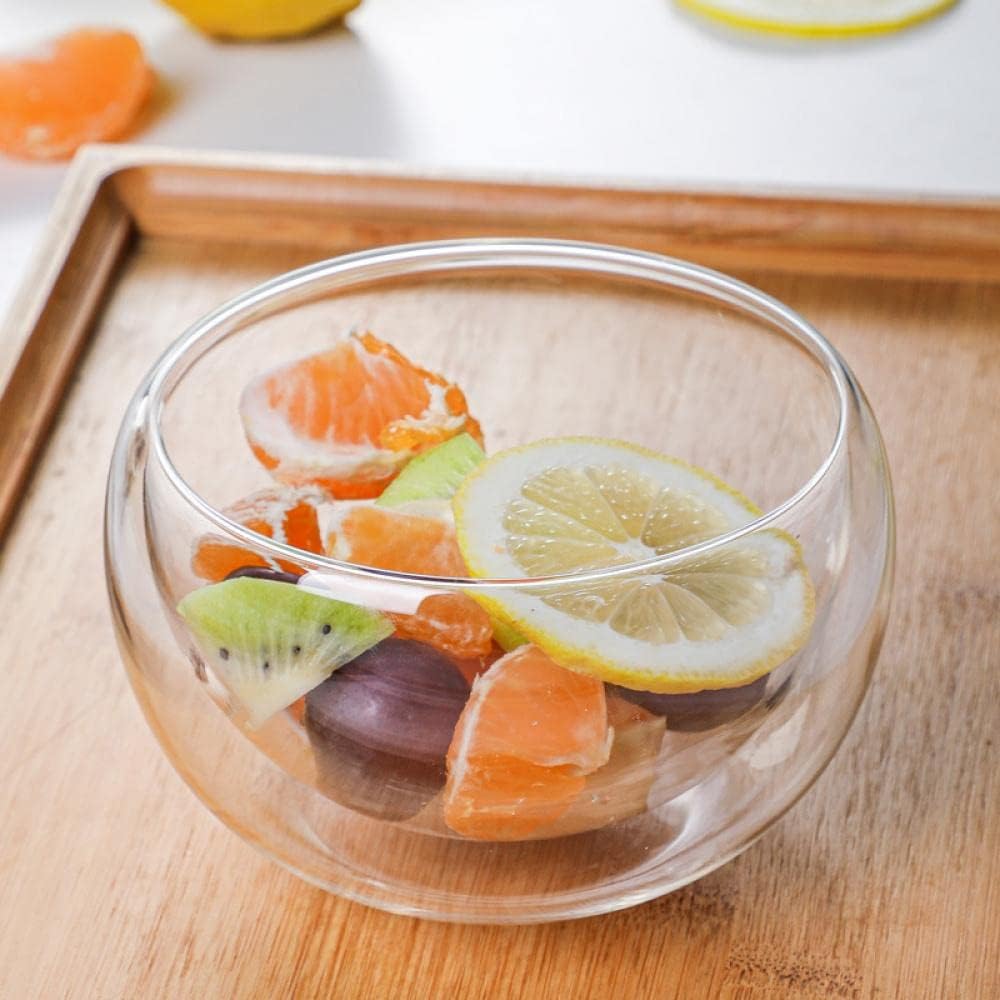 Sizikato Double Wall Glass Dessert Bowl, 16 Oz Clear Glass Fruit Bowl