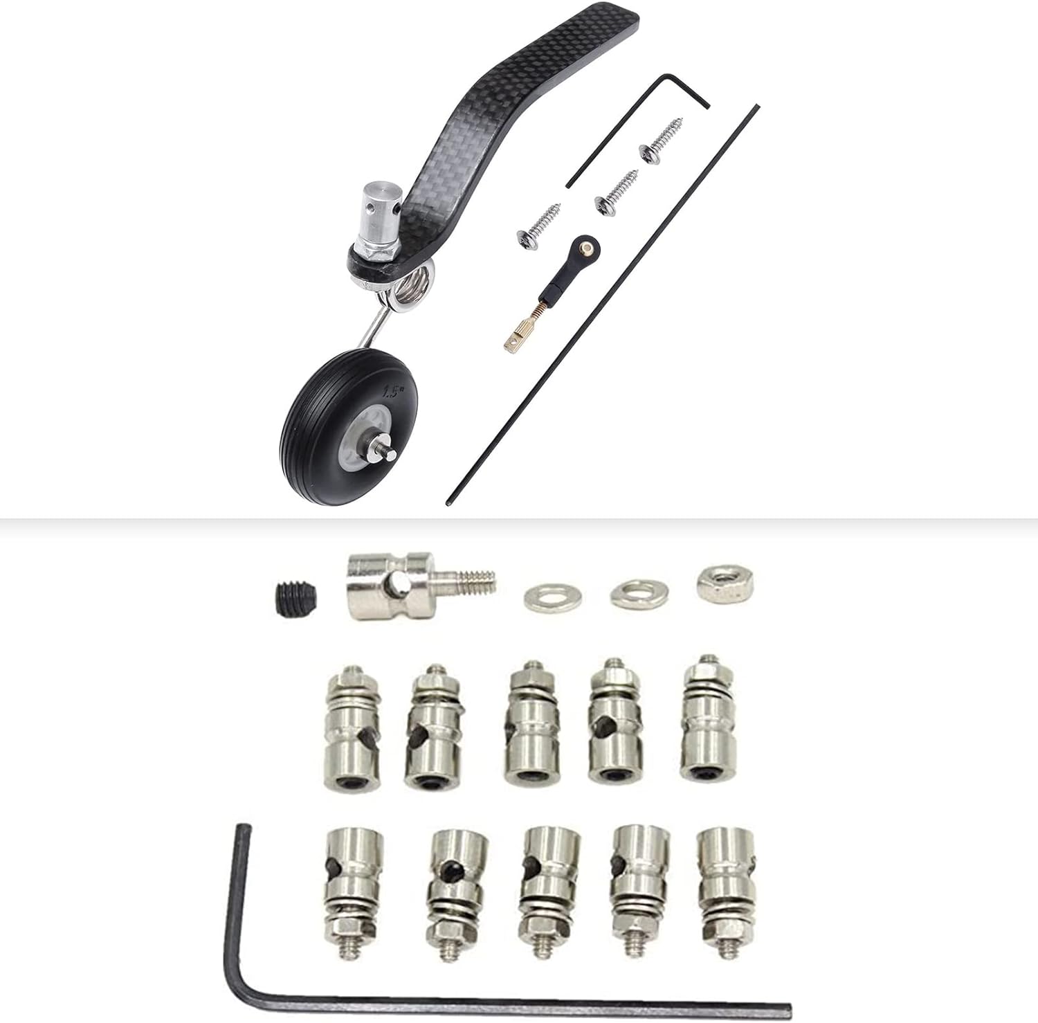 Hobbypark RC Plane Pushrod Connector Linkage Stoppers D1.3mm & Carbon Tail Wheel