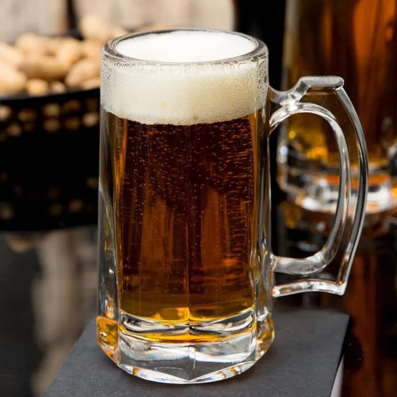 Image of PrimeWorld Italian Premium Glass Beer Mug - Set of 2 (500ml Each), Transparent | Stylish Heavy Base Beer Mugs | Dishwasher Safe | Gift for Beer Lovers