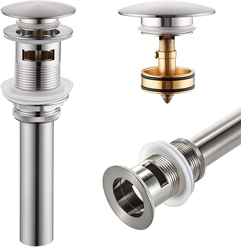 KOKOSIRI C1001BR - Drenaje para fregadero de baño con recogedor de pelo desmontable, níquel cepillado con cesta coladora, antiobstrucción para