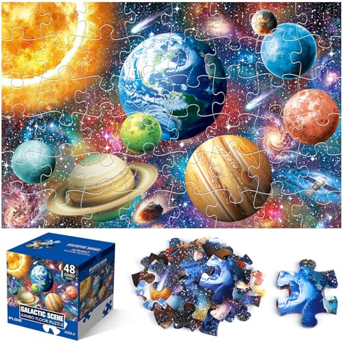 Jumbo Floor Puzzle for Kids,48 Piece Solar System Planet Large Jigsaw Puzzles for Toddler Ages 3-5,Preschool Educational Learning Space Toys Gift for Boys & Girls Ages 4-8