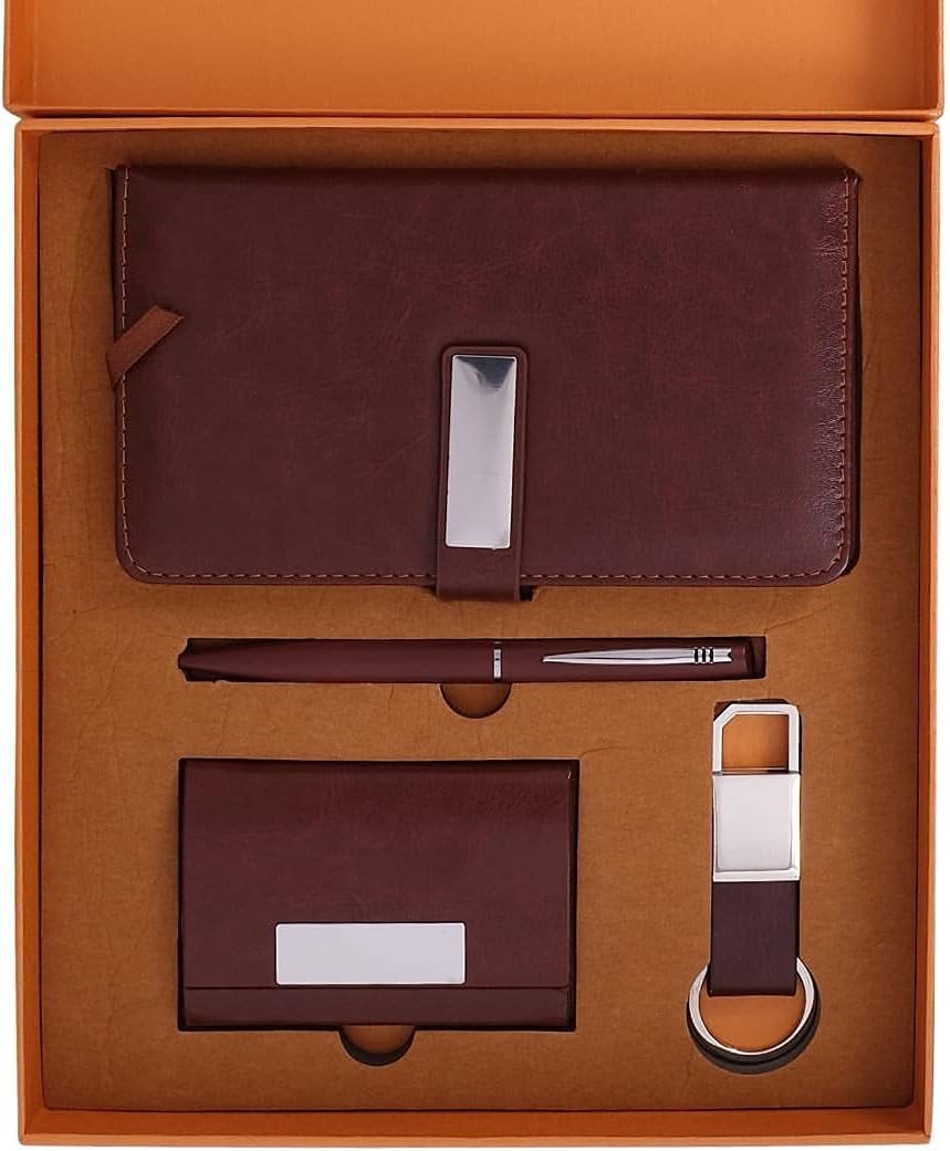 FABULASTIC 4 in 1 Combo Gift Set with Diary, Pen, Card Holder and Metal Keychain | Birthday Gift for Boyfriend/Husband/Friend Special | Gift Hamper for Men | Corporate Gifts for Men (Brown)