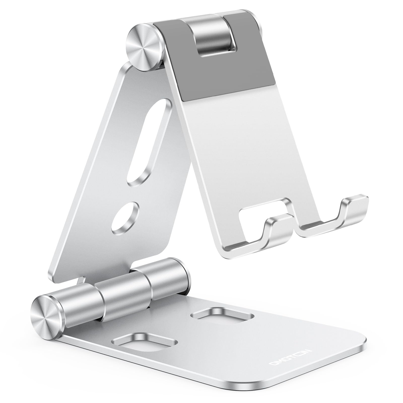 OMOTON Foldable Cell Phone Stand, C4 Portable Aluminum Phone Holder | Adjustable Phone Dock Cradle for iPhone 17/16/15 Pro Max Air, Small Tablets, All Smart Phones for Women Men Gift, Silver
