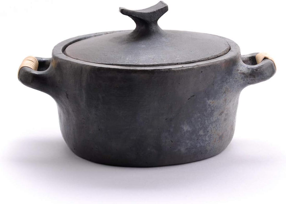 Zishta Handmade Traditional Manipur Mesthin Black Pottery Earthen Cookware Longpi Clay Dutch Oven Curry Biryani Pot for Healthy Cooking, 1.5 litres