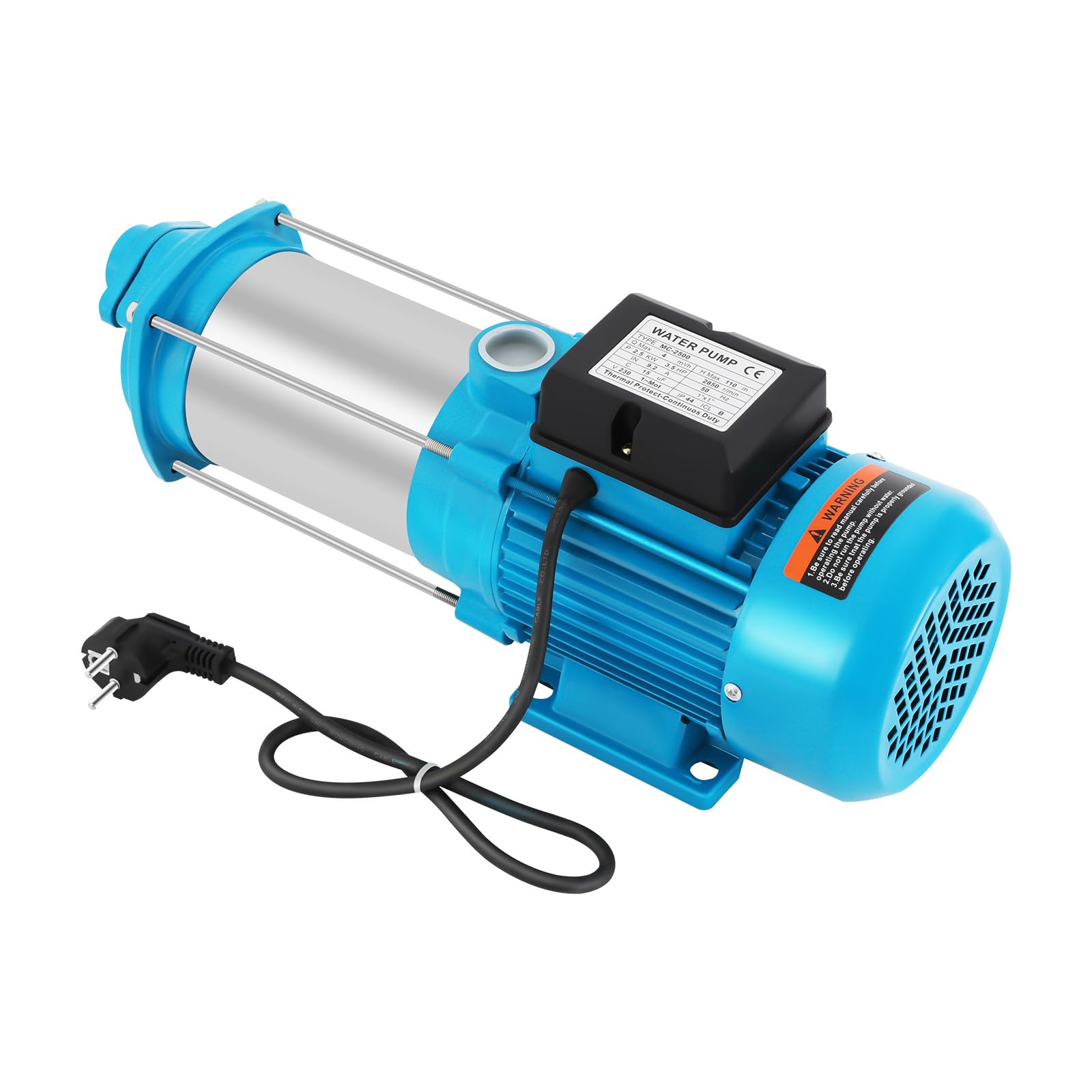 Pompa centrifuga per acqua domestica da giardino, in acciaio inox, per un giardino, pompa dell'acqua elettrica, 4000 l/h, 9,8 bar, con interruttore automatico (2500 W)
