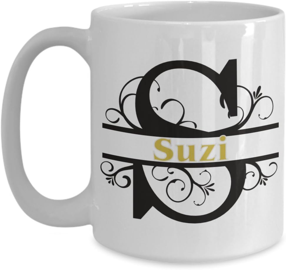 Suzi Coffee Mug First Name Monogram Personalized Ceramic Tea Cup Gift Girl Woman Named Custom Novelty