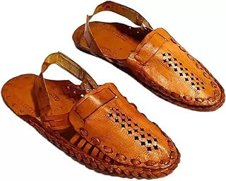 QADUMI Men Royal & Traditional Style Leather Ethnic Brown Kolhapuri Chappals/Sandals/Mojaris Brown Tan-picture-17