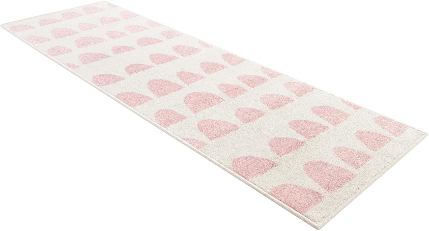 Rugs.com - Whimsy Kids Rug – 6 Ft Runner Ivory and Pink Easy-Clean Rug – Modern Abstract Runner for Hallways, Kitchens, and Playrooms
