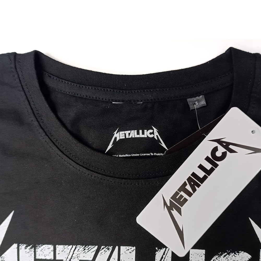 Metallica T-Shirt Pushead Flaming Skull. Maglietta Rock Ufficiale. Band Heavy Metal. Maglia Unisex Adulto Ragazzo.