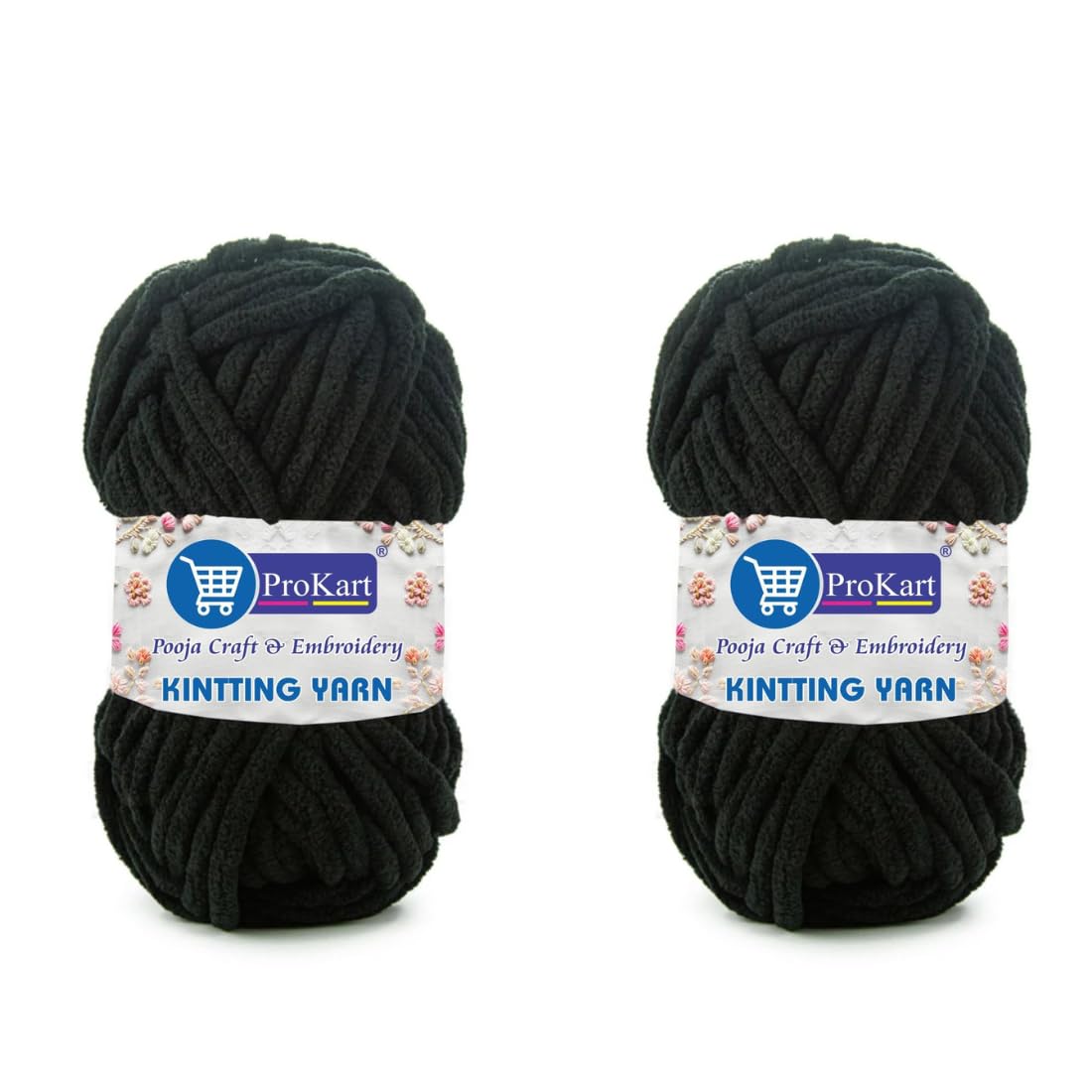 ProKart Premium Blankie Wool, Plush & Cuddly, Chenille Yarn Supersoft Hand Knitting Wool Ball | Blanket Thick/Mottu Yarn Ball Suitable for Hand Knitting and Crocheting for Baby, Adult, Sweaters, caps, Throws, Home Furnishing, Scarves, Blankets (Black, 100gms x 2 Pack)