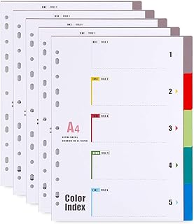A4 File Dividers 5 Part Plastic Filing Subject Dividers (5 Pack) Multi-Colour Index Tabs with Multi Hole Punched & Content List for School Office Home