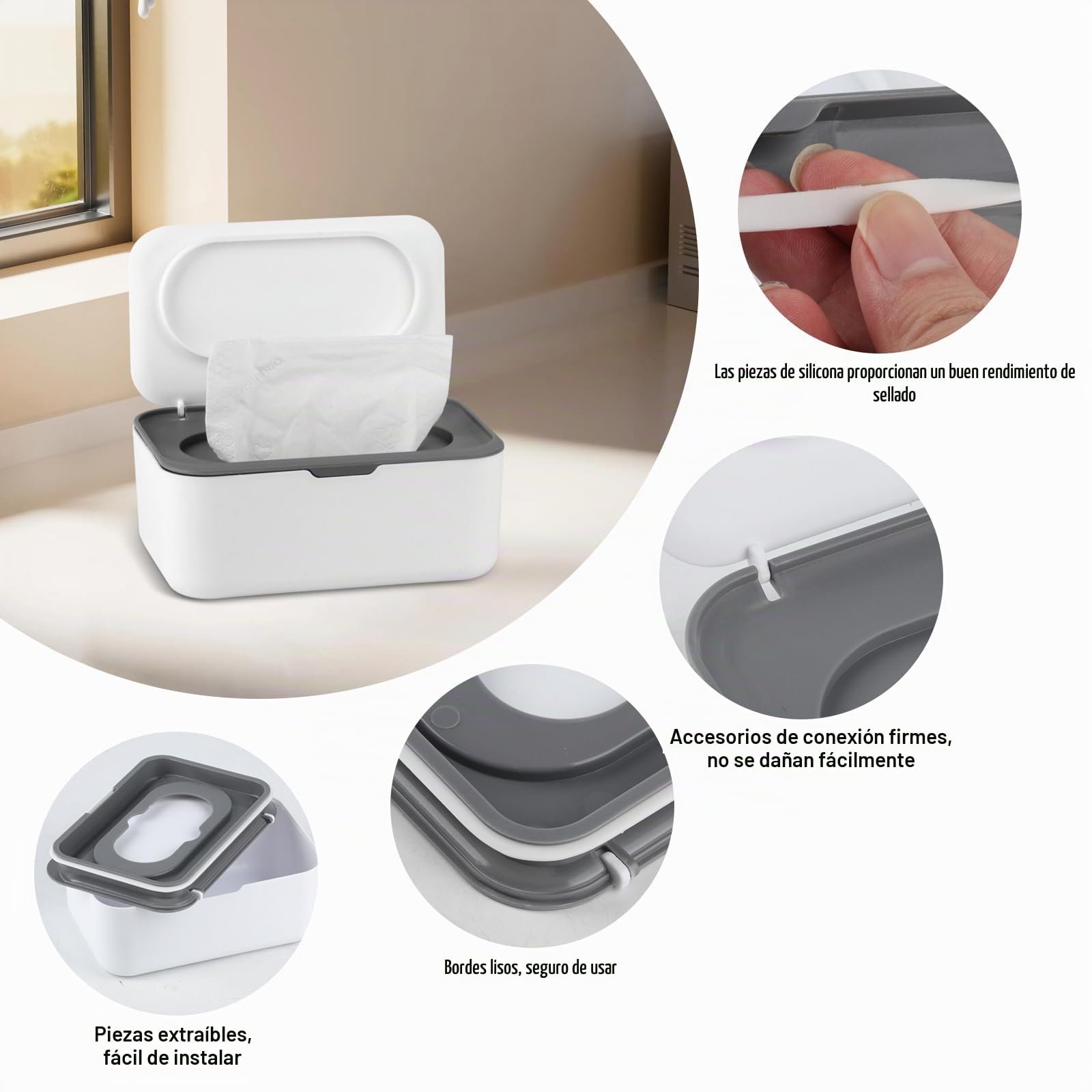 Paquete de 2 cajas dispensadoras de toallitas húmedas, dispensador de toallitas húmedas de plástico para uso en bebés y inodoro, caja de almacenamiento de papel higiénico húmedo, servilletero para el
