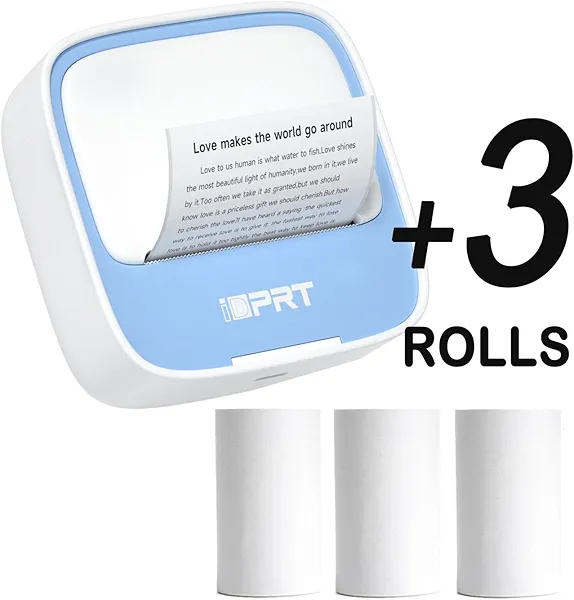 iDPRT S1 Mini Printer with 3 Rolls Thermal Sticker Paper Bundle