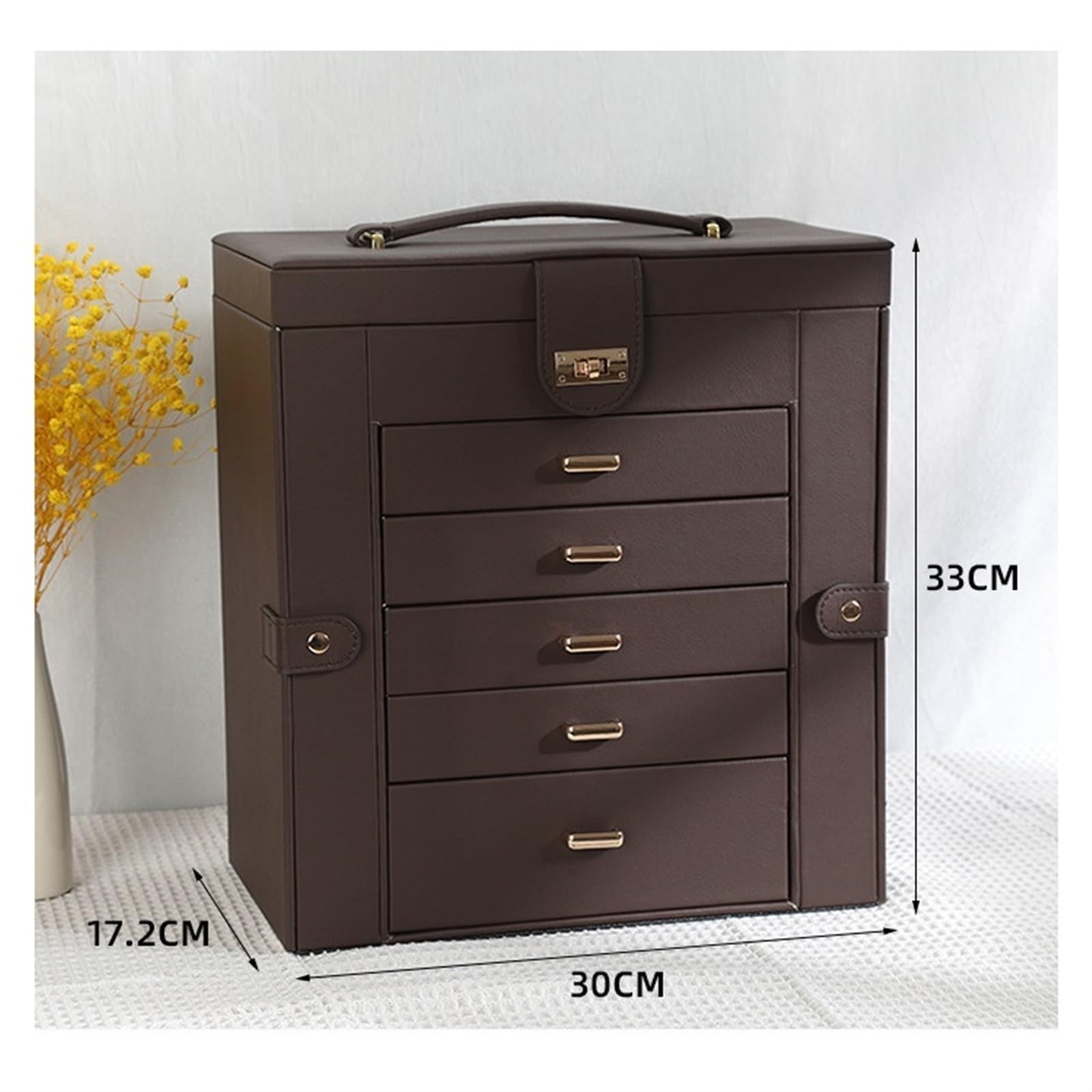 Pudełko na biżuterię Organizer biżuterii o dużej pojemności Pięć warstw Pu Leather Naszyjnik Pierścień Organizer biżuterii Szuflada Organizer biżuterii na pierścionki bransoletki kolczyki (Color : Ro