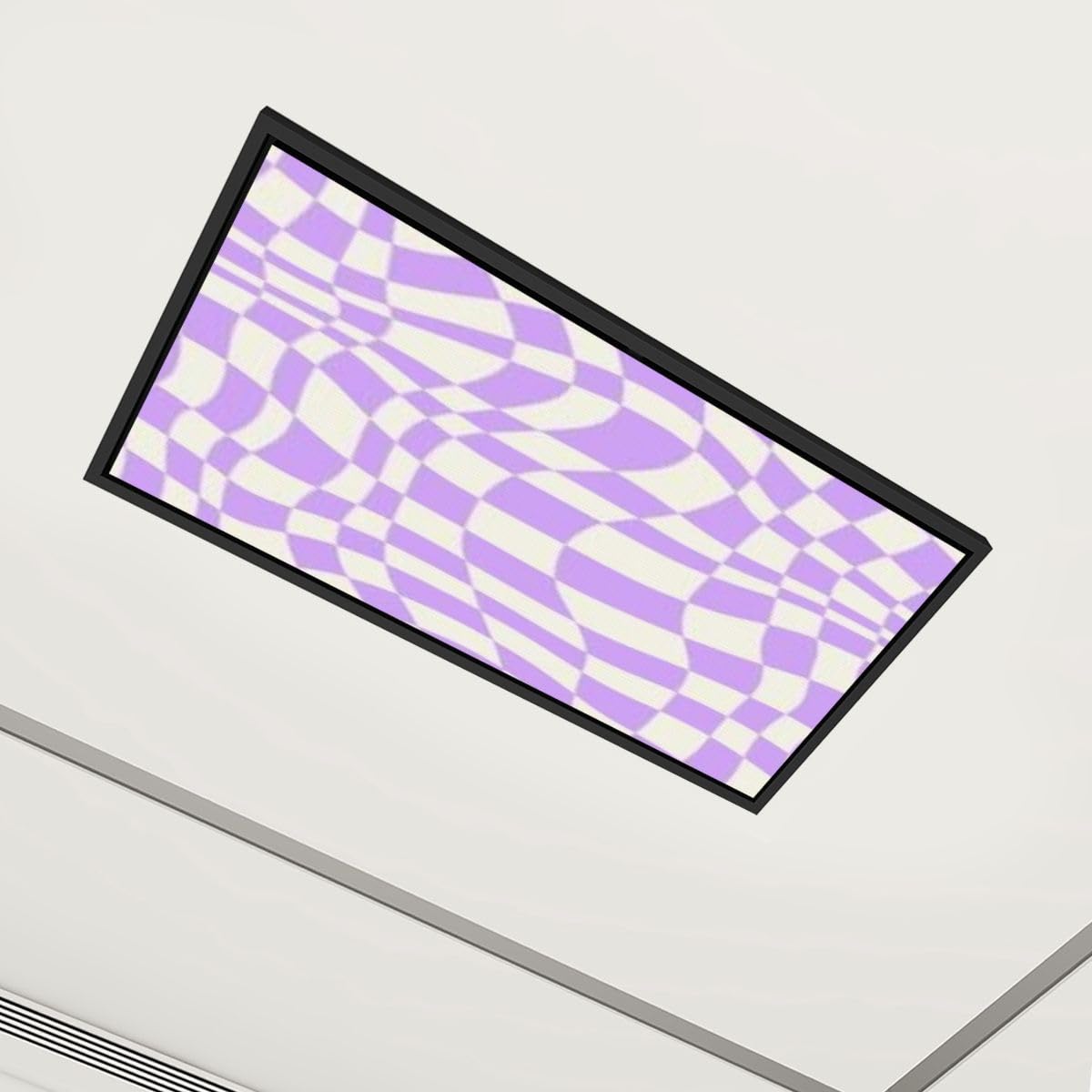 4 Pack Fluorescent Light Covers Distorted Checkered Seamless Pattern Cute Purple Groovy Decorative Magnetic Ceiling Light Covers Light Shade Panel for Classroom Office 4 x 2 ft