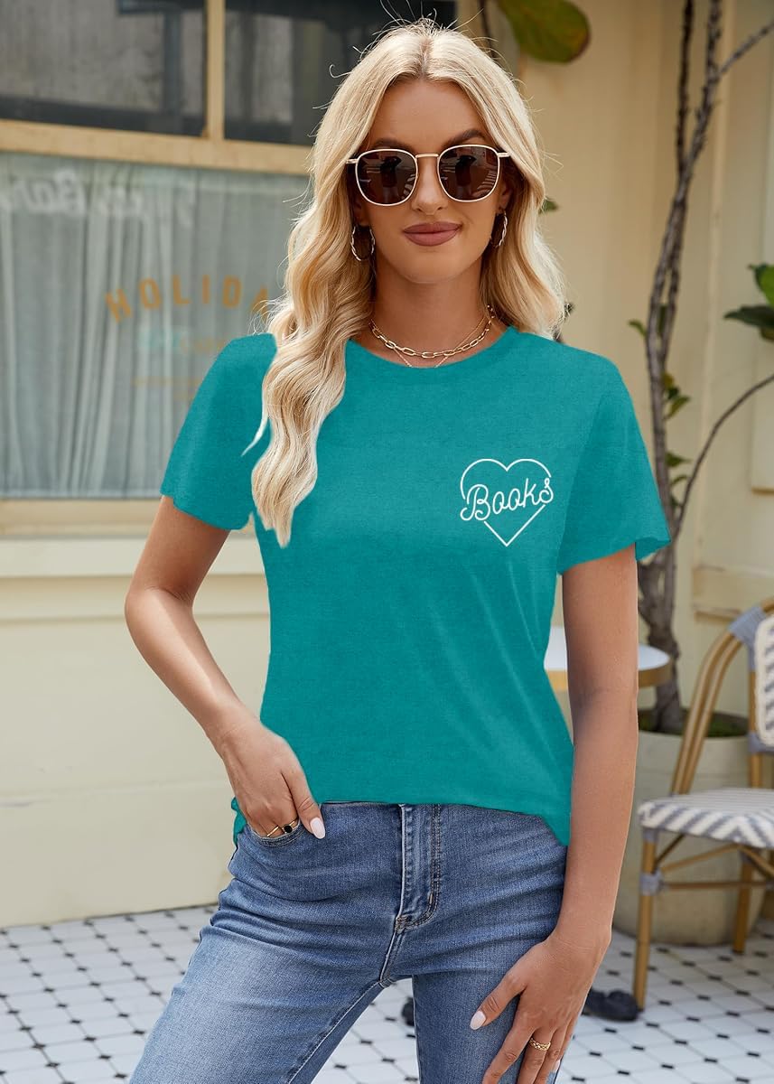 Book Shirts for Women Heart Bookworm Reading Lover T-Shirt Read Teacher Life Teach Tee Tops - Image 5