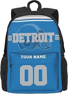 Custom Detroit Backpack for Mens Womens, Personalized Backpacks with Name and Number, Customized Casual Sports Backpack Gifts for Fans