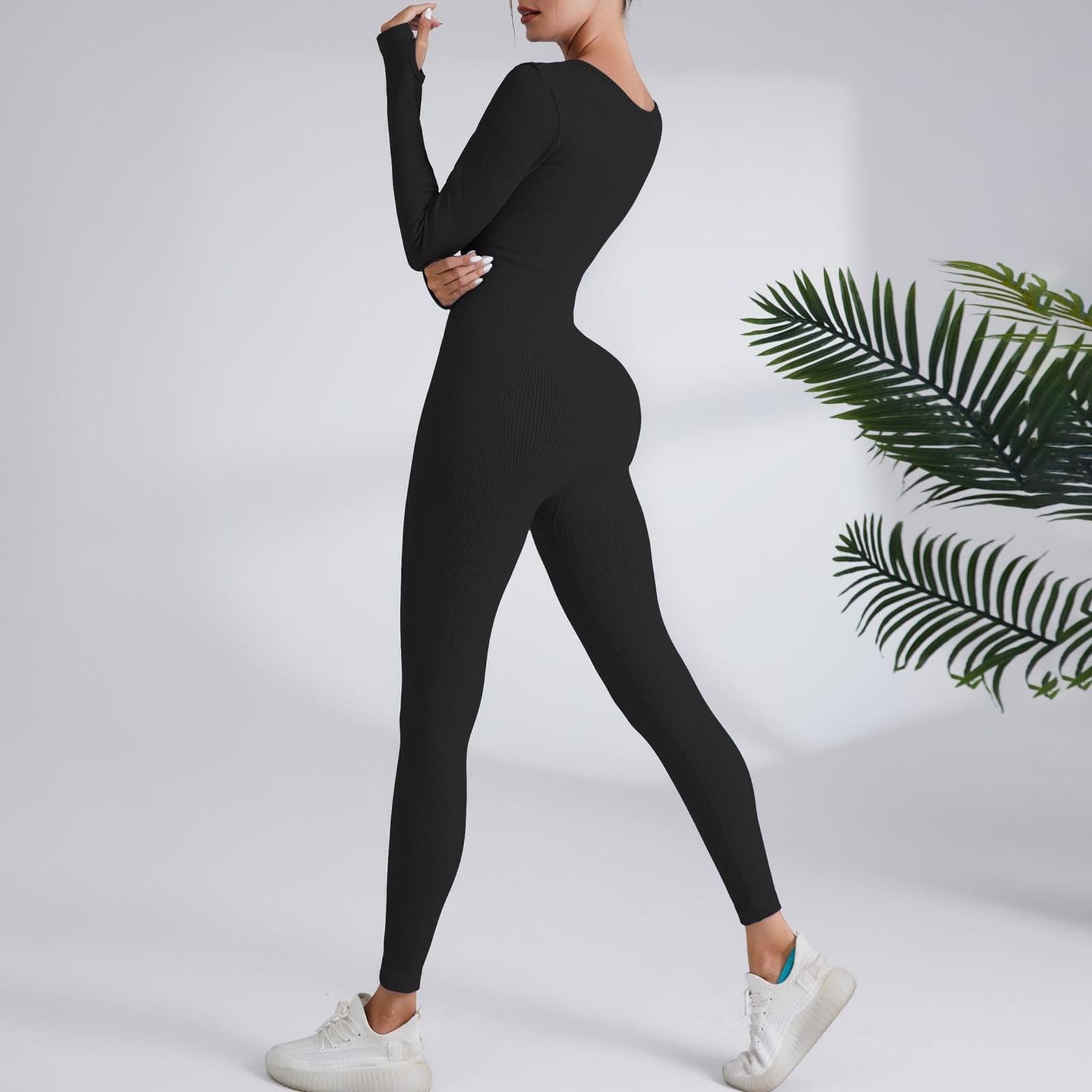 Generisch Mono de yoga de manga larga para mujer, pantalones de entrenamiento acanalados