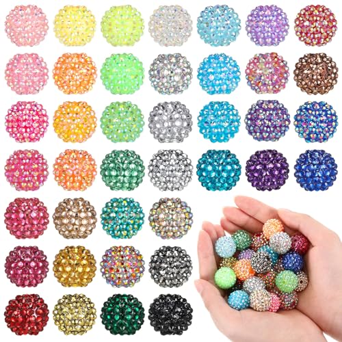 Loetere 40 Pcs 20 mm Rhinestone Beads Bulk Crystal Round Disco Ball Chunky Bubblegum Beads for Pens Bracelets Charms Craft European Style Jewelry Making Supplies Christmas(40 Colors)