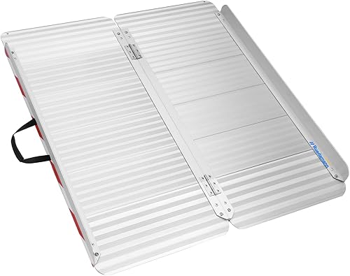Miniatura 9 de Ruedamann Rampa para silla de ruedas resistente de 4 pies, aluminio duradero con capacidad de carga de 800 libras, rampa de umbral antideslizante y