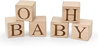ZOUYEE “OH BABY” Wooden Letter Blocks — Small 2″ Cubes (5 cm, Set of 6) — Table Décor & Photo Props for Baby Shower/Gender Reveal — Not a Large Sign