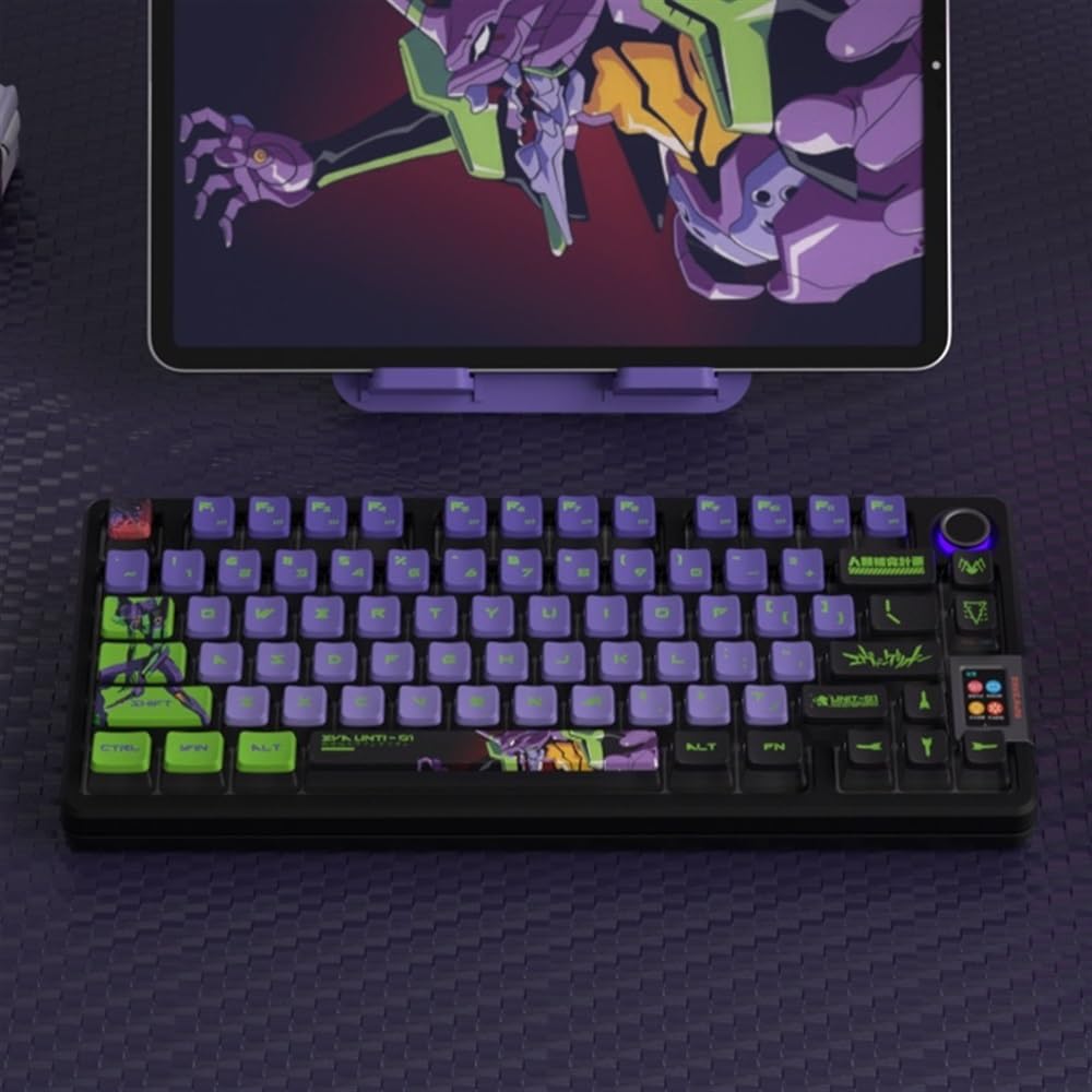 DucKey Copritasti Traslucidi Evangelion, Tastiera da Gioco Meccanica Eva Anime OEM Profilo PBT+Tastiera PC(EVA-01)