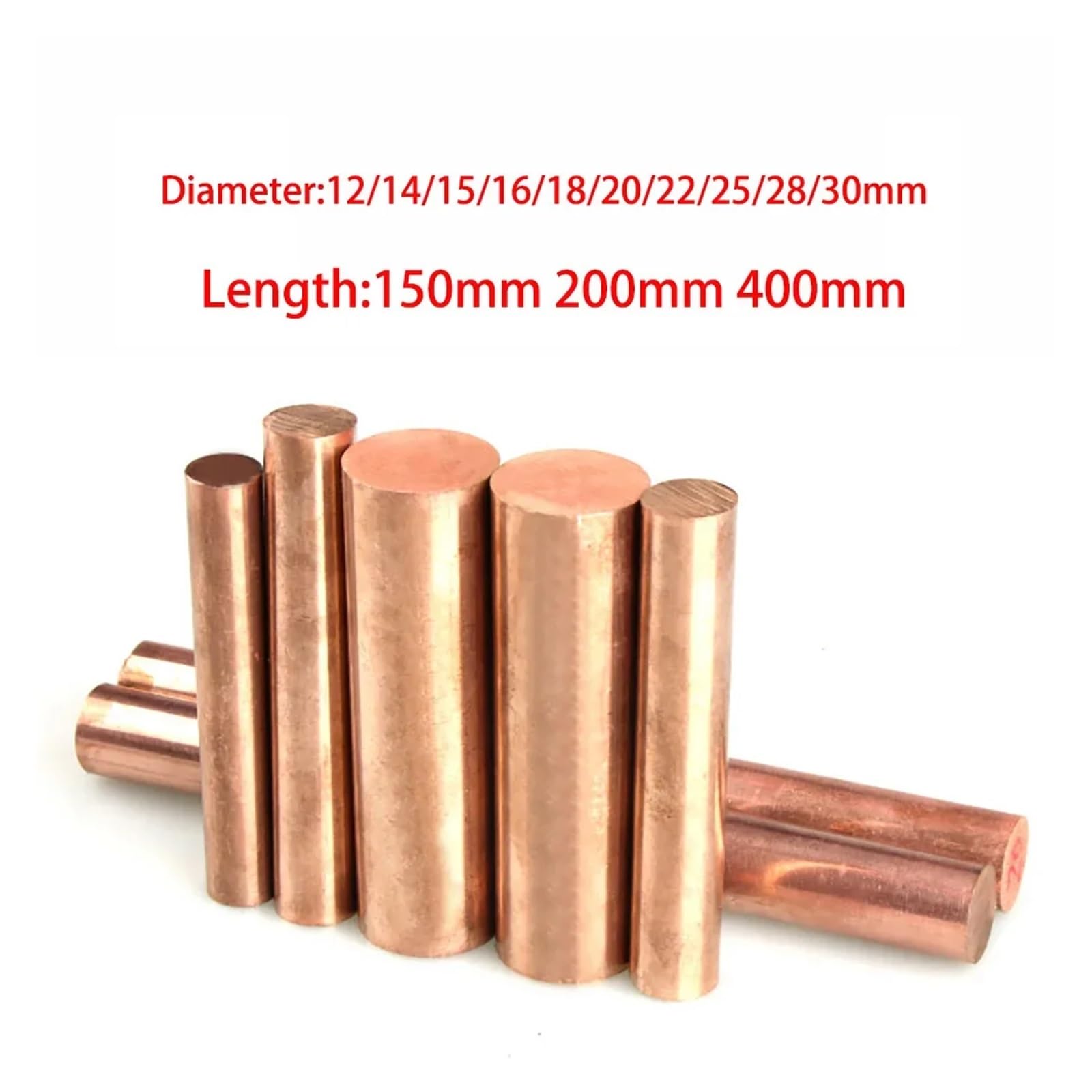 Asta in Rame Lunghezza 150 mm 250 400 Barra di rame Diametro 12 14 15 16 18 20 22 25 28 30 tonda in ottone Rame puro massiccio Scarico a stampo(250mm,15mm)