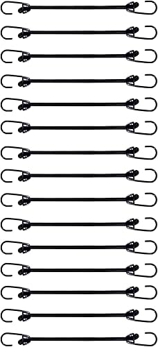 Miniatura 16 de Mini cuerda elástica con ganchos de 6 pulgadas, recubierto de plástico, sin extremo de gancho afilado, 15 piezas