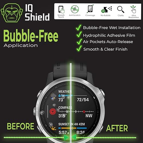 Miniatura 2 de IQShield Paquete de 6 protectores de pantalla solar para Garmin Fenix 6S / 6S Pro/Fenix 6S Zafiro/Fenix 6S Pro de fácil instalación, resistente a