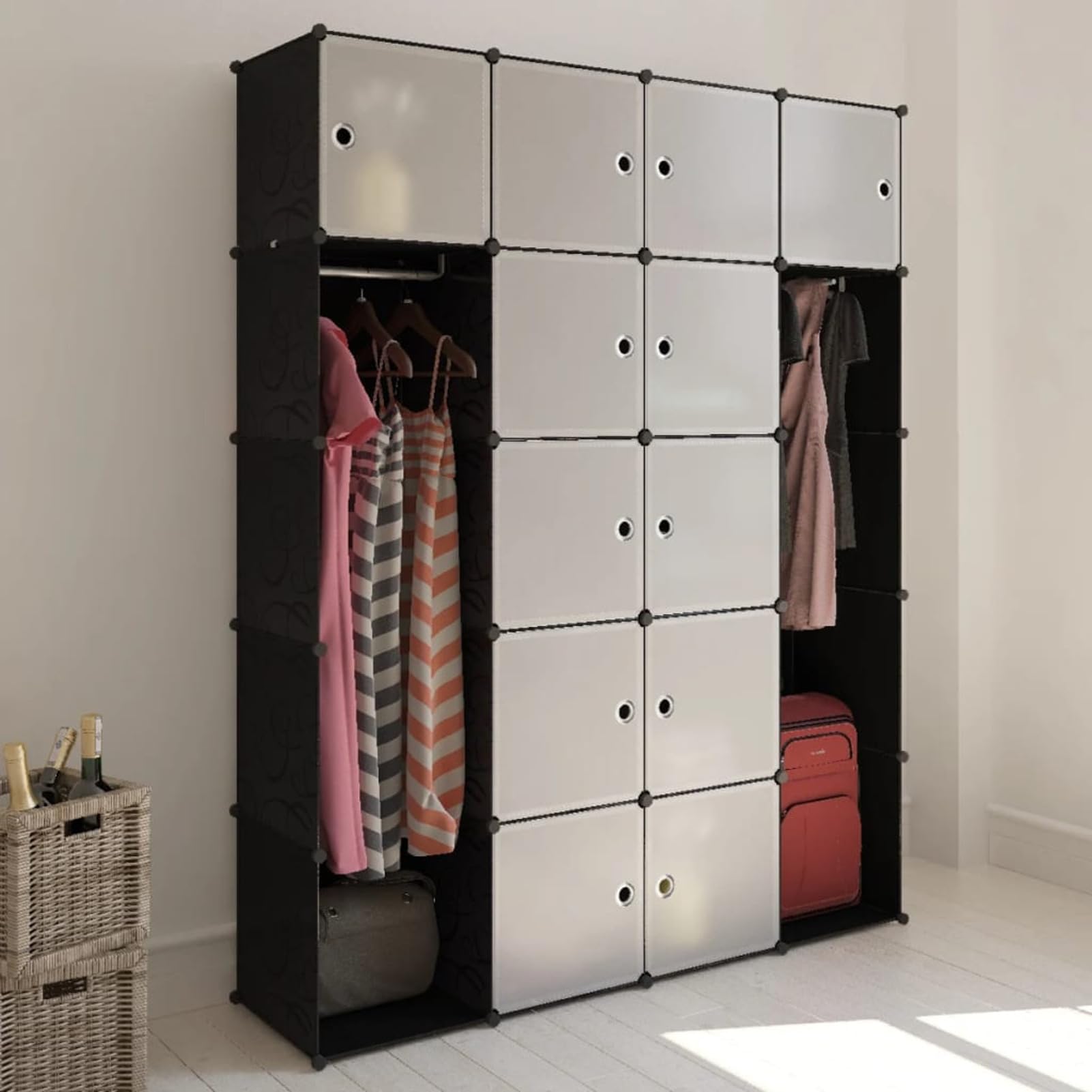 ShGaxin Armario Modular 14 Compartimentos Negro y Blanco 37x146x180,5cm, Armario Ropero, Estanteria Modular, Estanteria Cubos, Armario Estanteria, Estanterías Almacenamiento