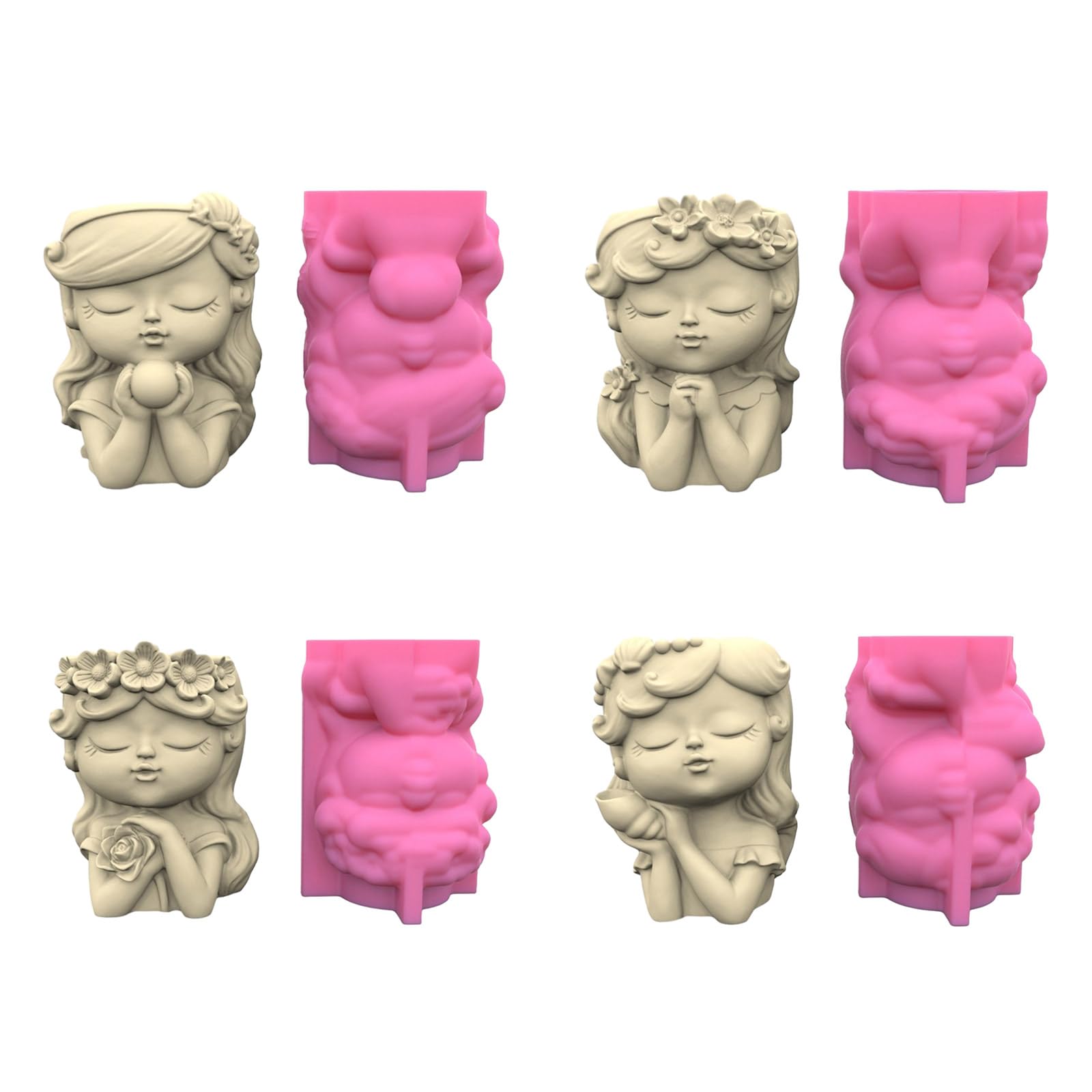 4 moldes de silicona para macetas de flores para niñas, moldes de resina epoxi, soporte para moldes de resina