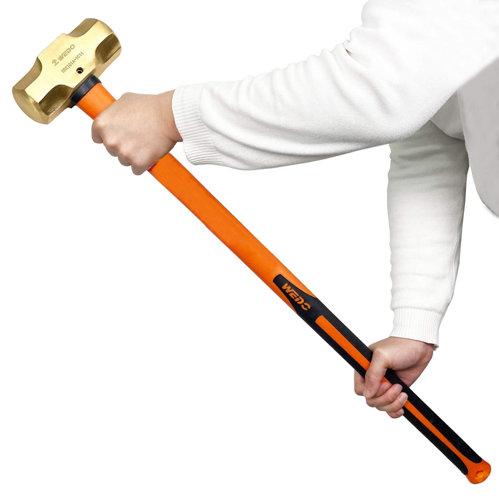 WEDO Mosiężny młot kowalski młotek z uchwytem z włókna szklanego, niemagnetyczny, matrycowy, odporny na korozję, standard DIN, 3,6 kg, 700 mm