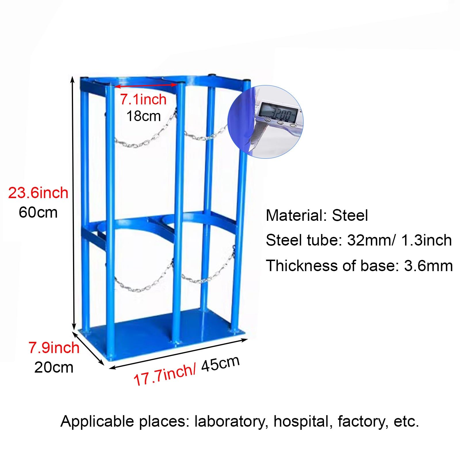 Soporte para bombonas de gas Armario para Cilindros de Almacenamiento 8L 10L Nitrógeno Acetileno Hidrógeno, Cilindros Estante Fijo con Cadena Protectora y Tornillos, Gradilla para Cilindros de Laborat