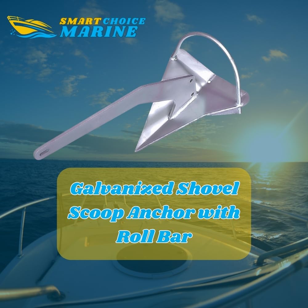 Smart Choice Marine 9 lb Galvanized Shovel Scoop Style Anchor with Roll Bar