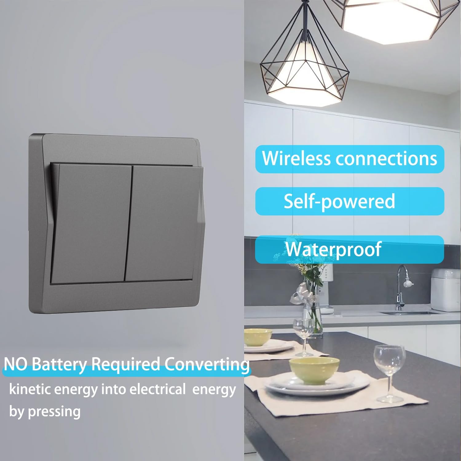 GLOBELEC Self-Powered Wireless Light Switch (No Battery),Remote Control with 328ft Range,Kinetic Remote Wall Control Receiver Kit,Suitable for LED Lights, Ceiling Lighting Equipment,Fans