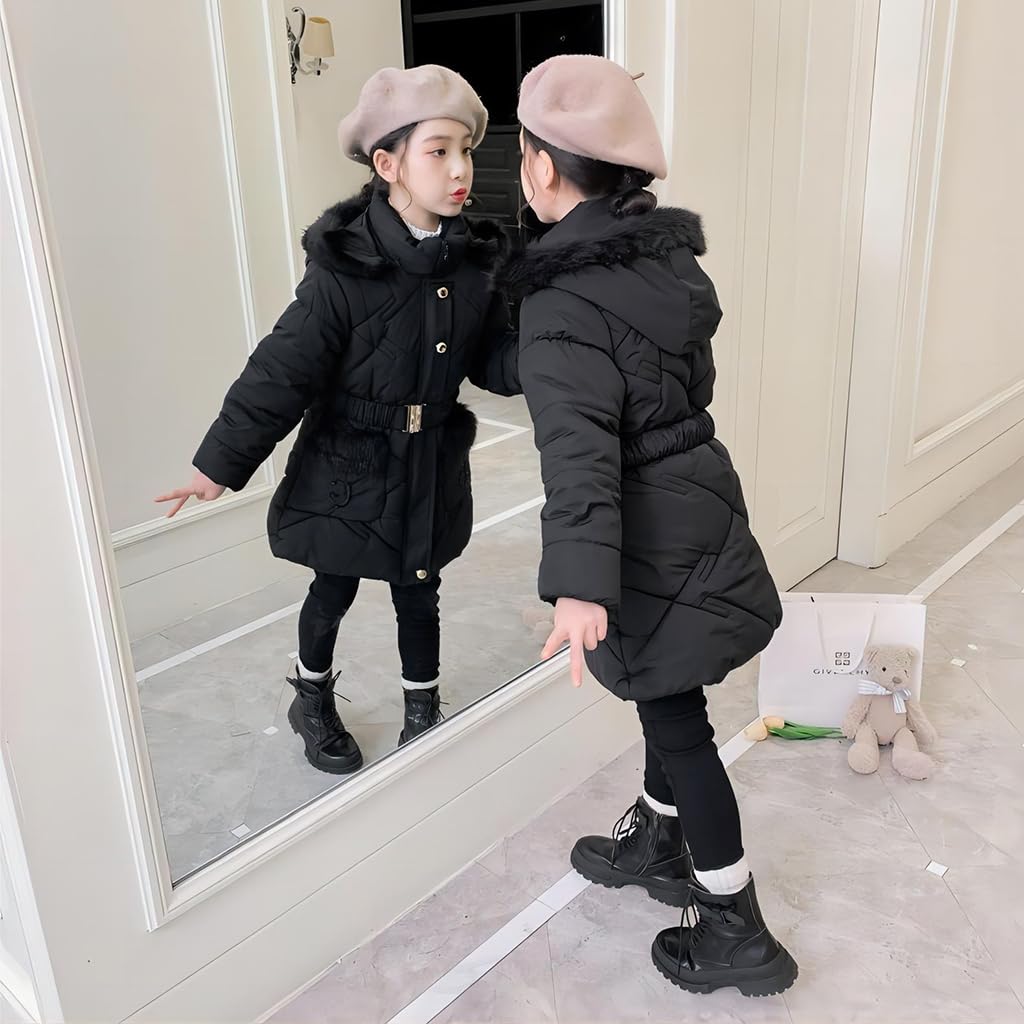 Fille Manteau Enfant Veste de Polaire Epaisse Doudoune d'Hiver Chaud Blouson à Capuche Fourrure Ski Parka Rembourré Longue Vêtement Coupe Vent