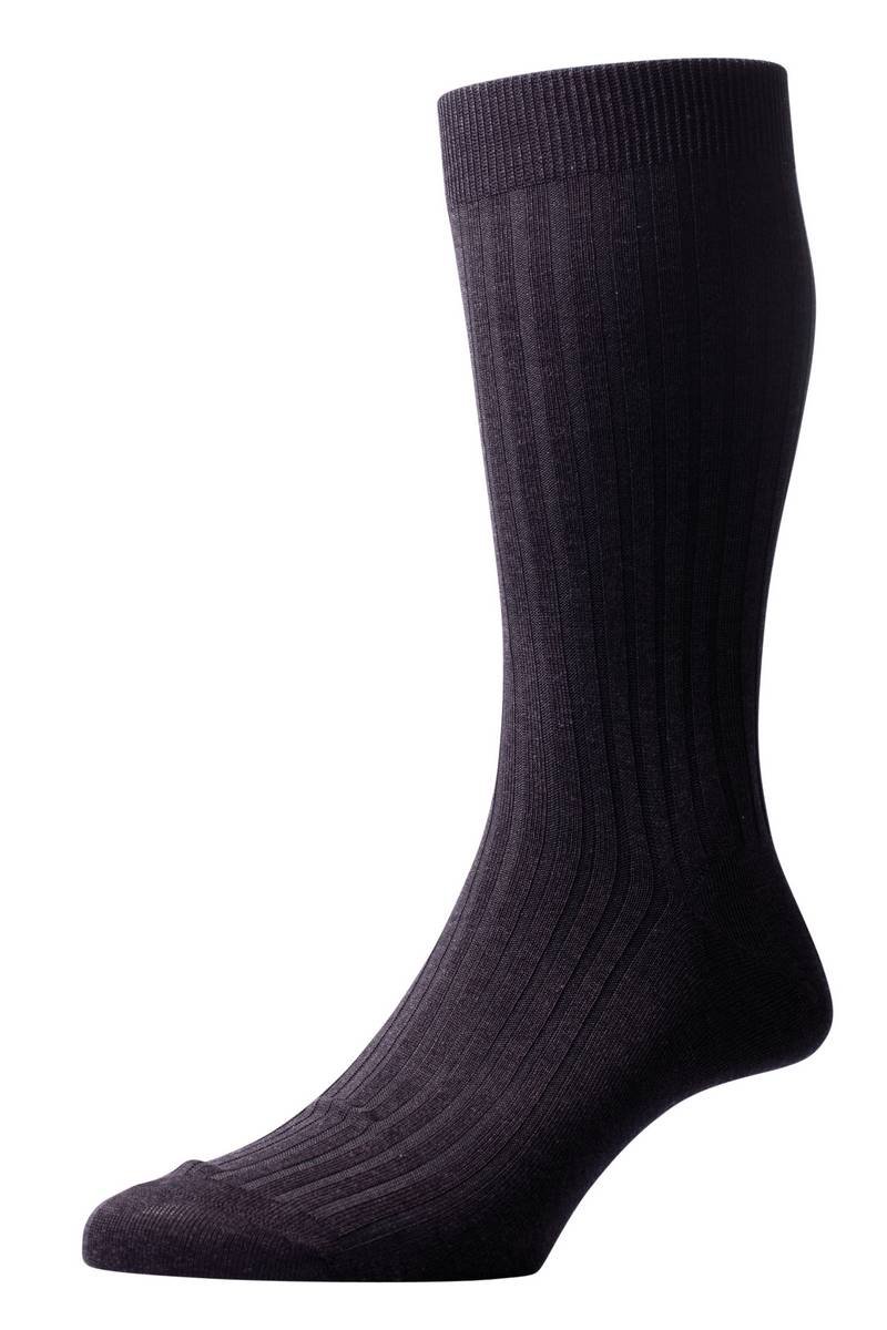 Pantherella Mens Danvers Rib Cotton Lisle Socks - Dark Grey Mix - Medium