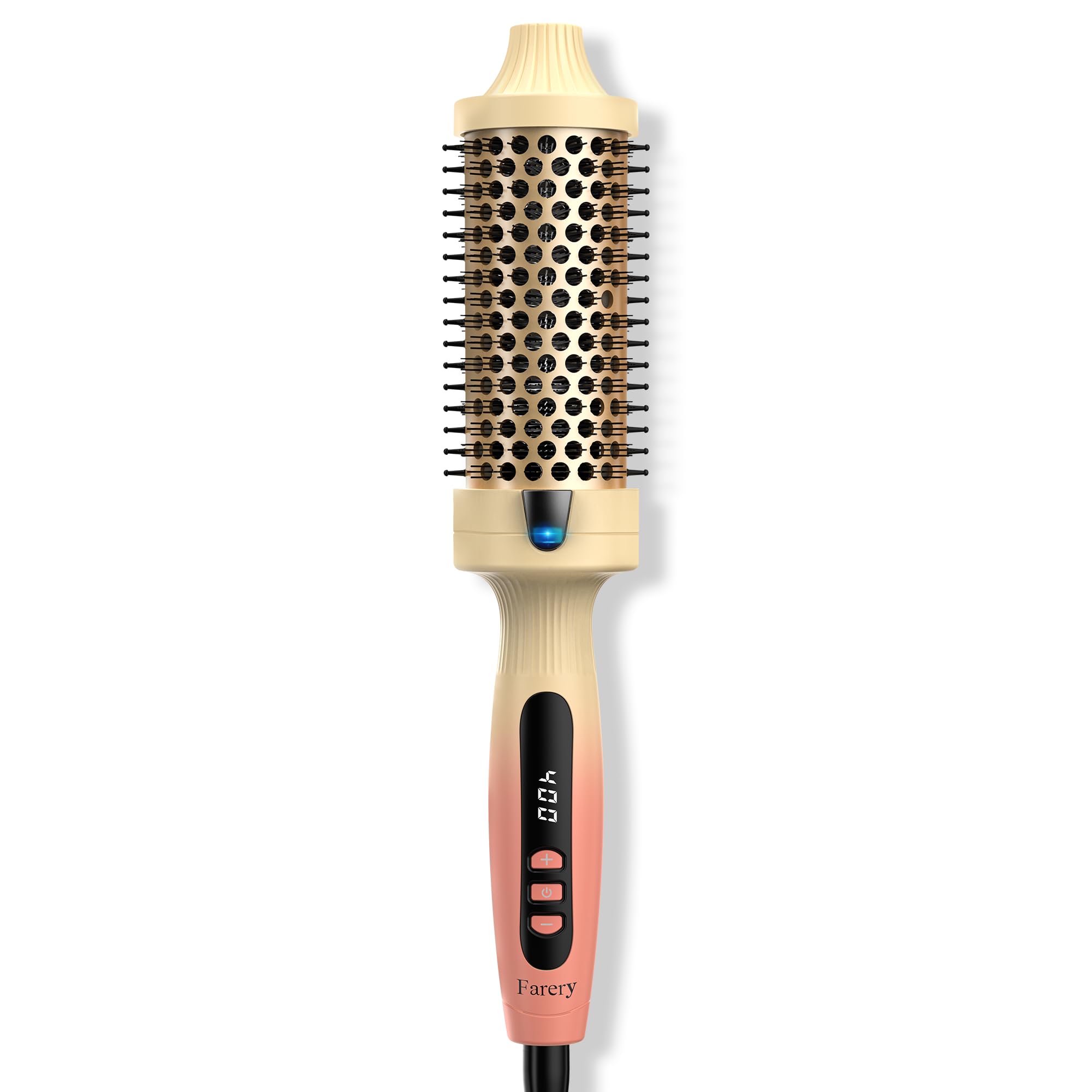 farery 1.77-inch thermal brush - ceramic ionic heated round brush for 90's full-bodied style, volumizing, smooth hair & natural curls, dual mch heating, digital display, 9 temperature, dual voltage