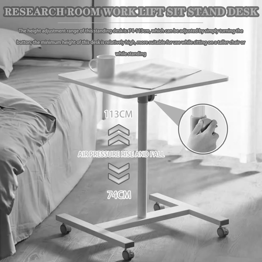 Stand Up Desk Adjustable Height Research Room Work Lift Sit Stand Desk, Portable Mobile Bedside Table with Brake Rollers, Hospital Dining Table ?,Primary Color-60 * 52 * 74-113cm