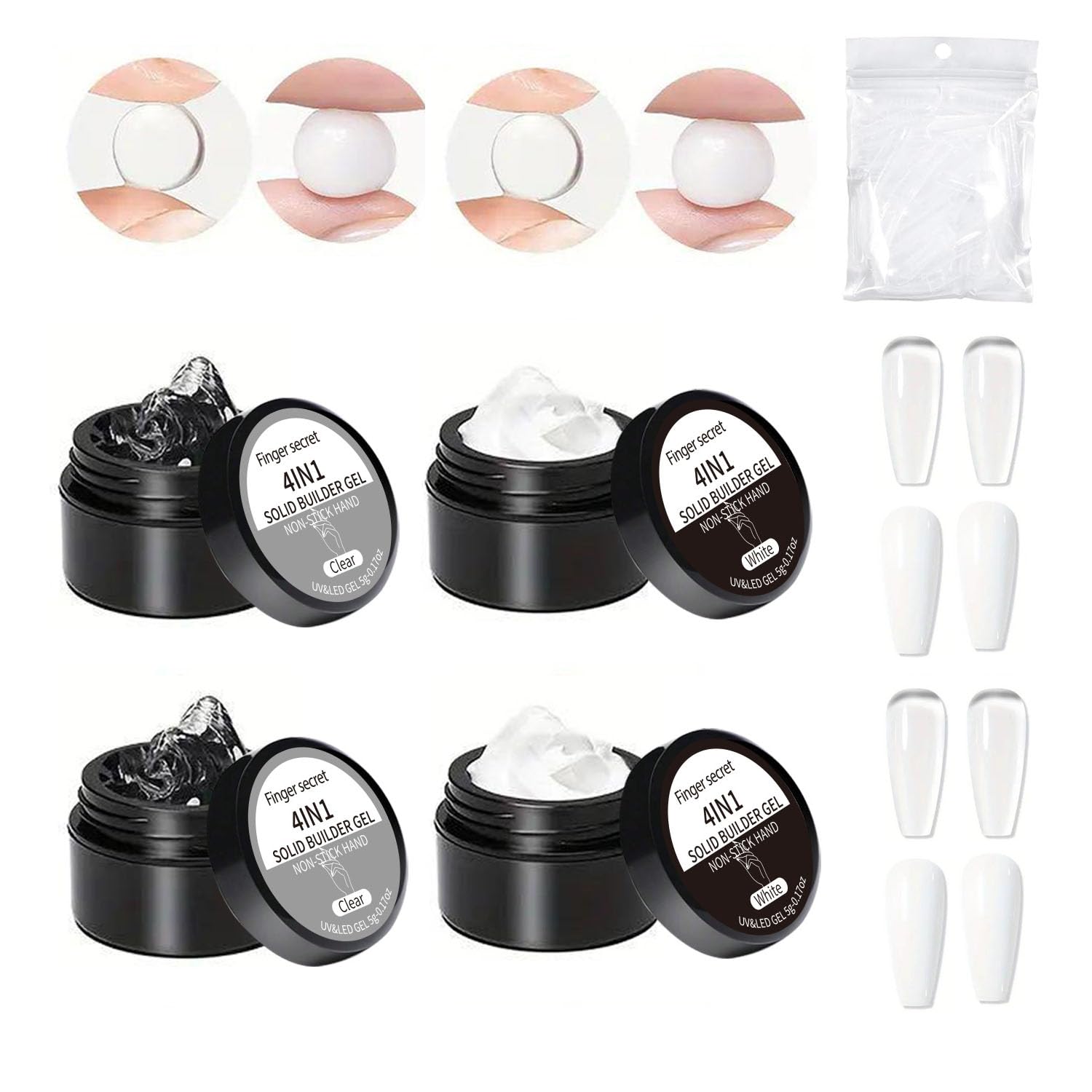 Solid Builder Gel for Nails Hard Gel 4 in1 Clear White Non-sticky for Nail Extension with Art Tools for DIY Nail Thickening Solution (3)