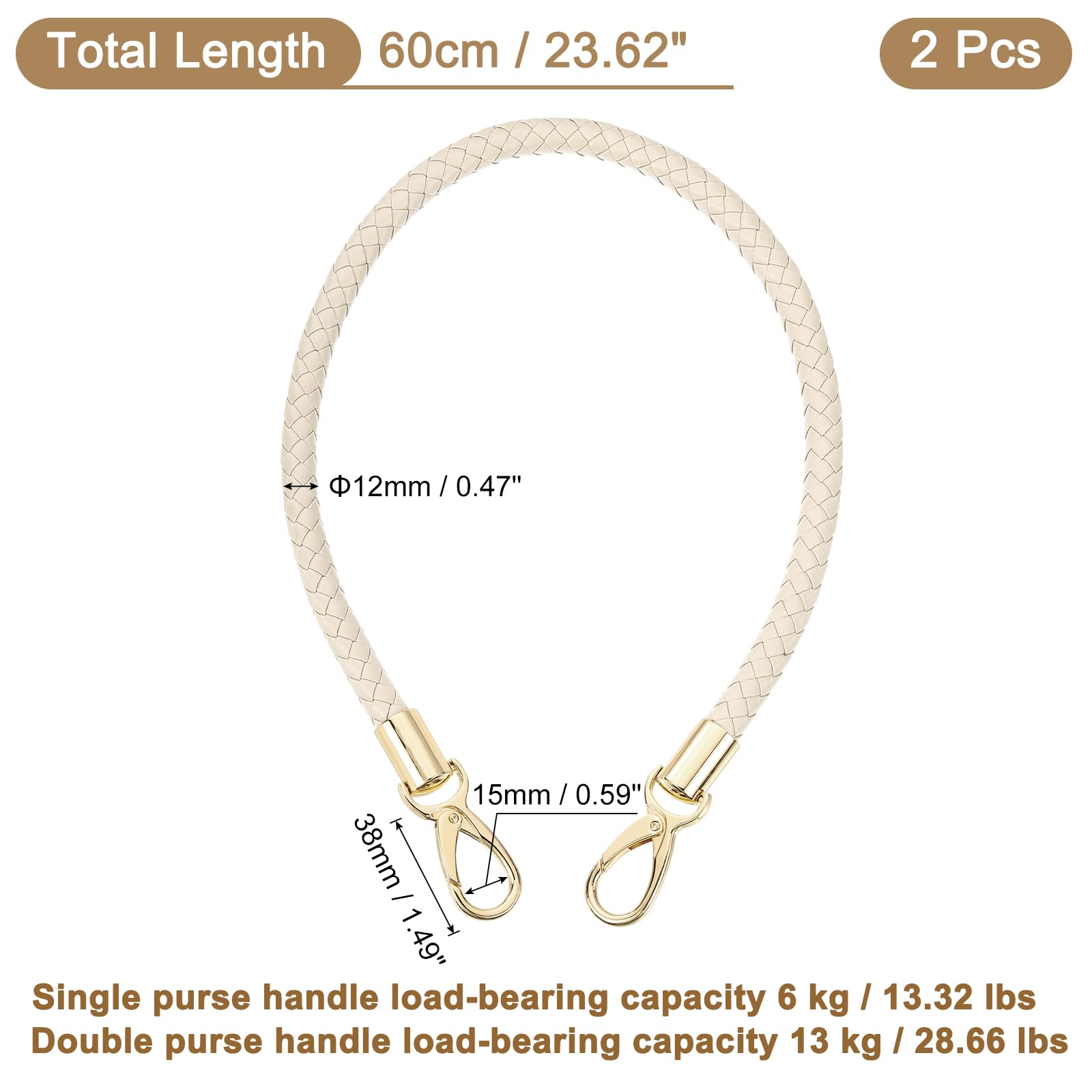 QUARKZMAN Correa de Cuero para Bolso, Asa de Cuero para Bolso Trenzado de PU Corto con Hebillas de Metal para Bolsos de Brazo