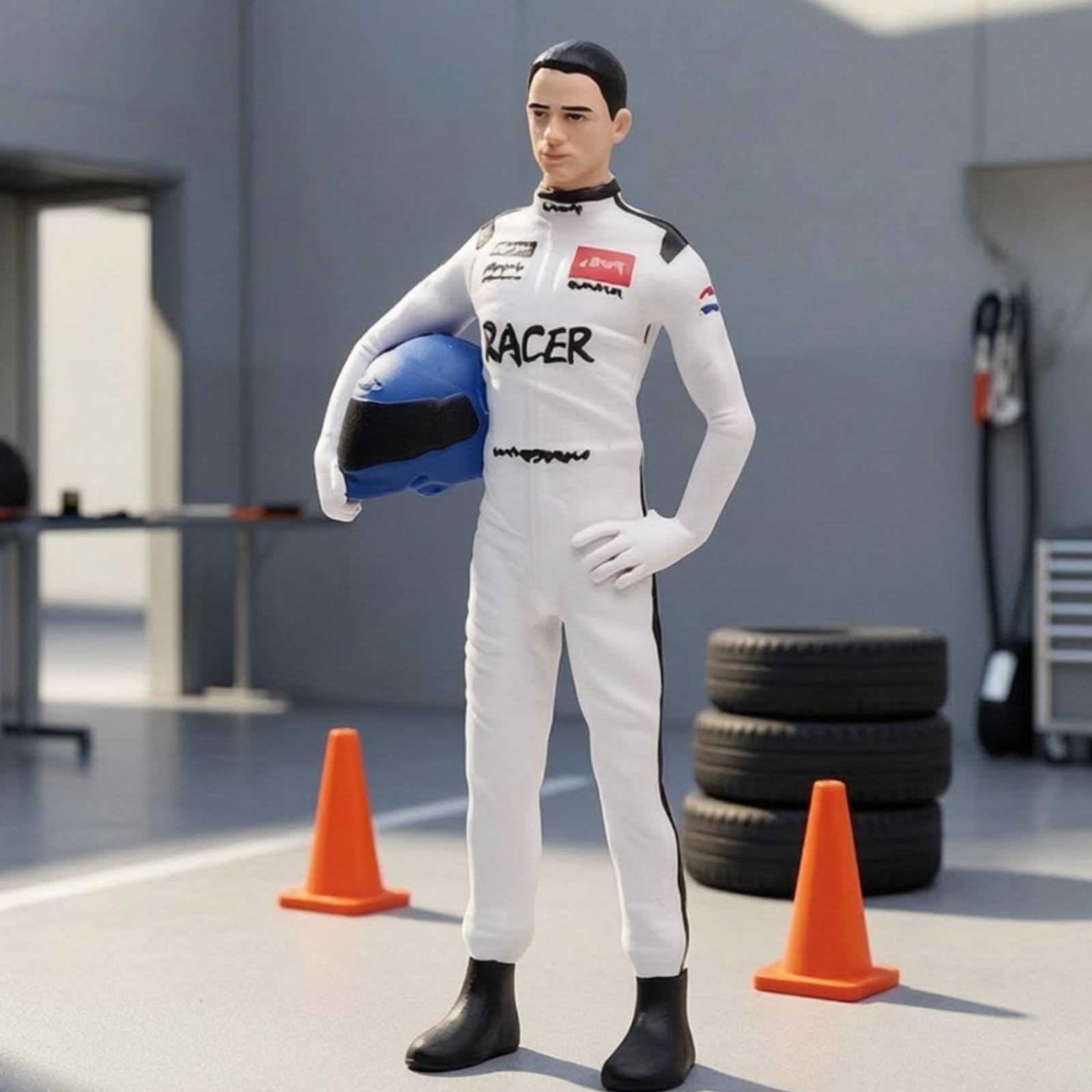 Driver Miniature Figura de Carreras Muñeco Coleccionable Estatuilla Resina Finos y Acabado Realista Adecuado para Estantería Escritorio Escena de Maqueta