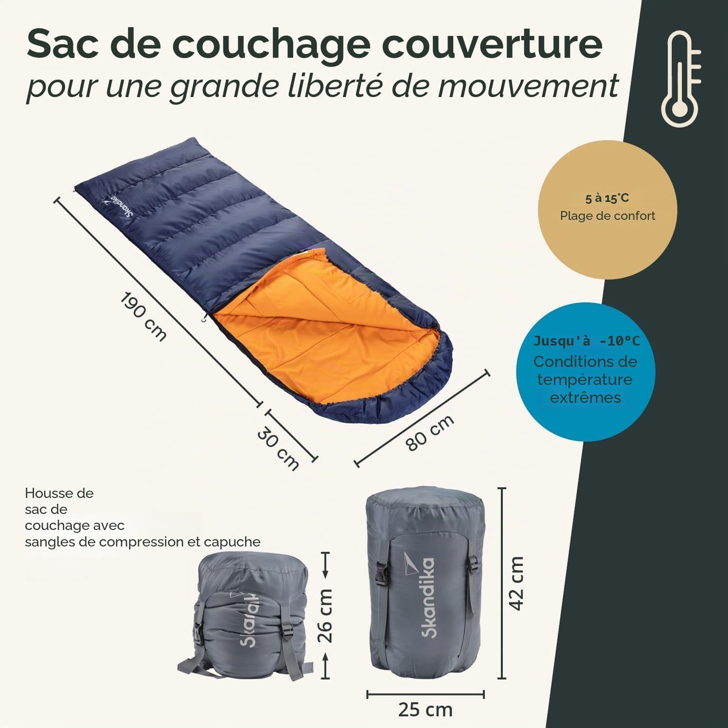 Skandika Sac de Couchage rectangulaire Iceland | Sac de Couchage Adultes, 3 Saisons, 220 x 80 cm, utilisable comme Sac de Couchage Double, Sac de Couchage Camping Chaud