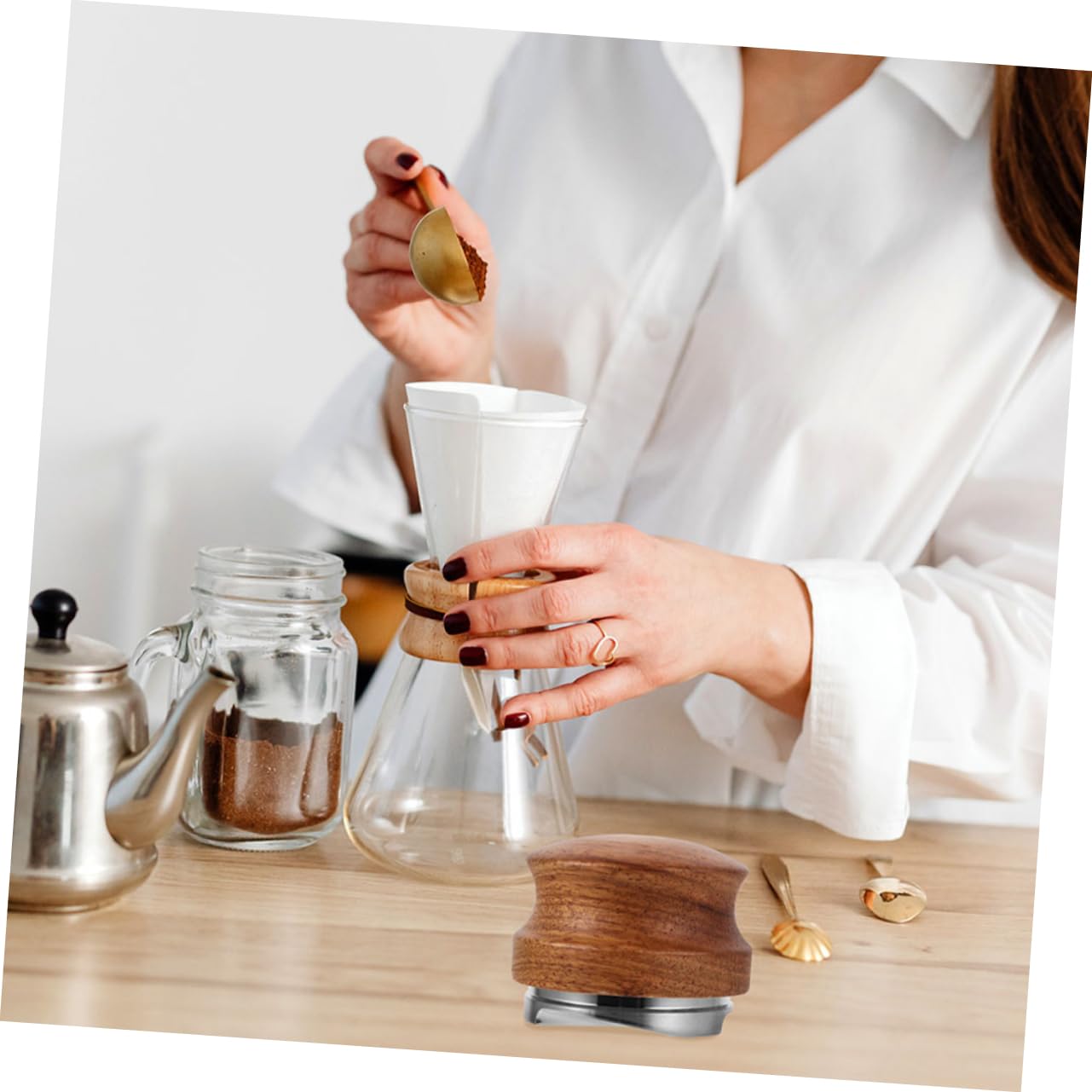 NUOBESTY Prensador De Polvo Huanghuali Con Mango De Madera De Peral y Base De Acero Inoxidable Herramienta Manual Para Prensar Espresso Accesorios Para Cafeterías