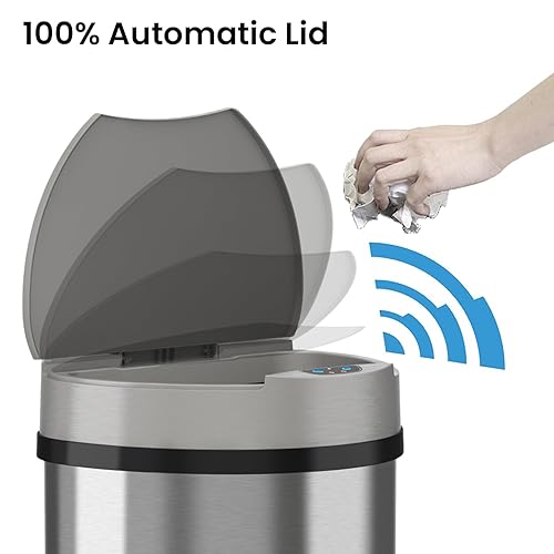 Miniatura 2 de iTouchless Cubo de basura semicircular de 13 galones con sensor de apertura extra ancha sin contacto con sistema de control de olores, cubo de