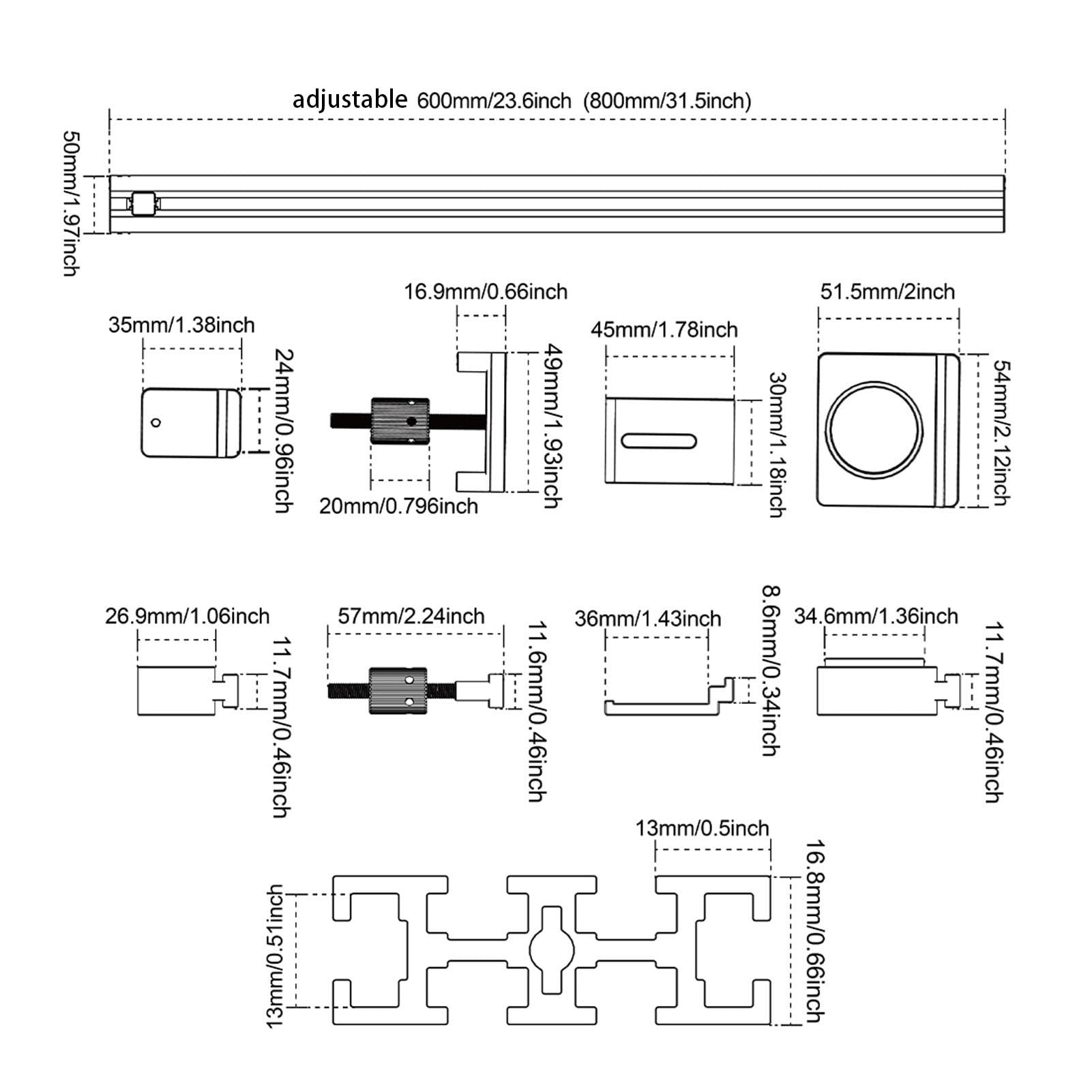 Generic Wytrzymały System Równoległych Szyn Prowadzących ze Stopu Aluminium do Dokładnego Przycinania Po Krzywiznach w Obróbce Drewna 600 Mm