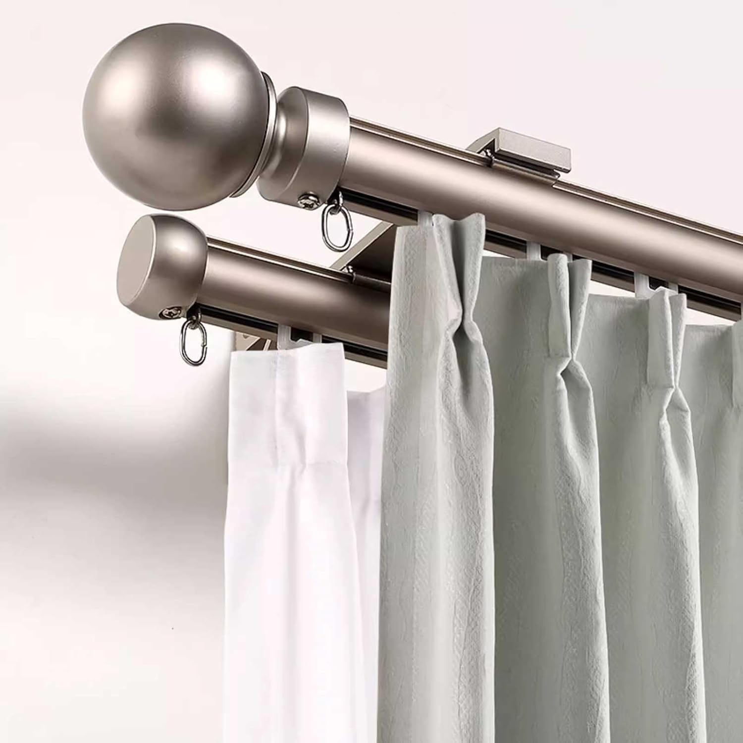 Heavy-Duty Aluminum Alloy Double Curtain Rods, Side-Mounted Track for Easy Installation, Ideal for Living Room & Bedroom Privacy, 2.1m (6.9ft) - Gray