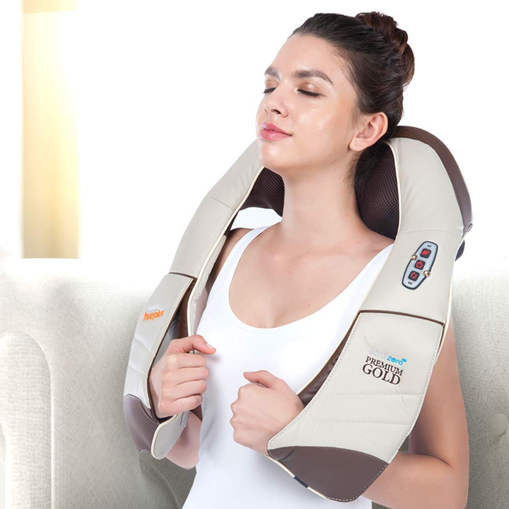 Hueplus CORDZERO-5500 Cordless Premium Shiatsu Back, Neck and Shoulder Massager, Deep Kneading Massage Pillow with Heated 3D Tension Technology